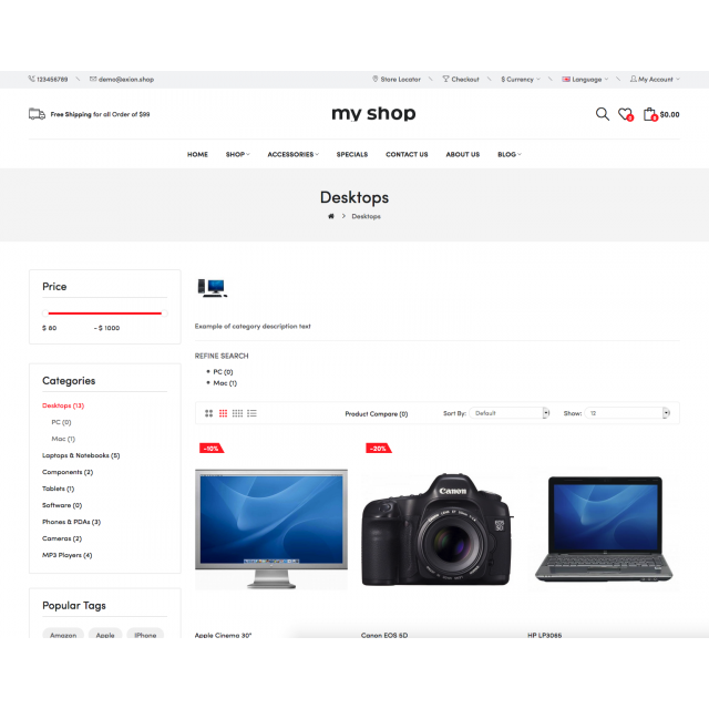 Your Online Store for Rent at CHF 69.- per month model Template 2